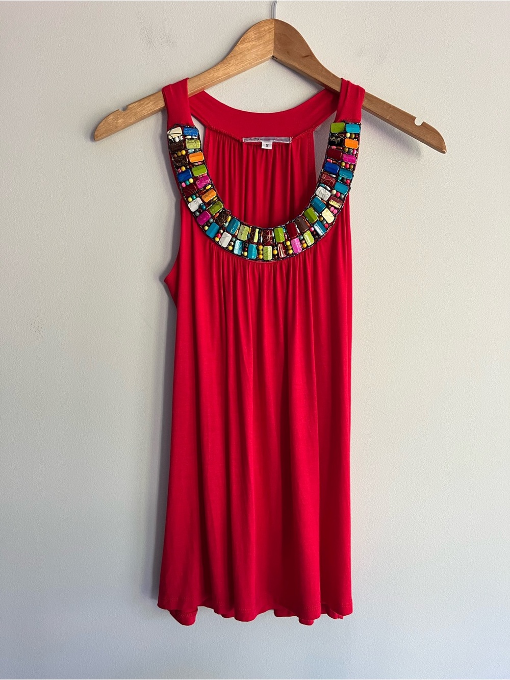 Julie's Closet Bright Red Beaded Neckline Halter Top Small